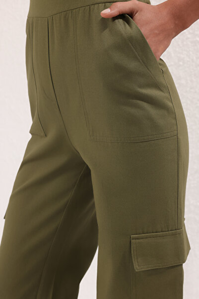 Trendyol Collection Khaki Cargo Pocket Strapless Neck Maxi Woven Jumpsuit Twoss23Tu00192