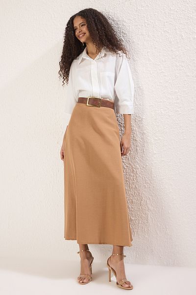 Trendyol Modest Light Brown Lined Plain Woven Skirt Tctss25Ee00014