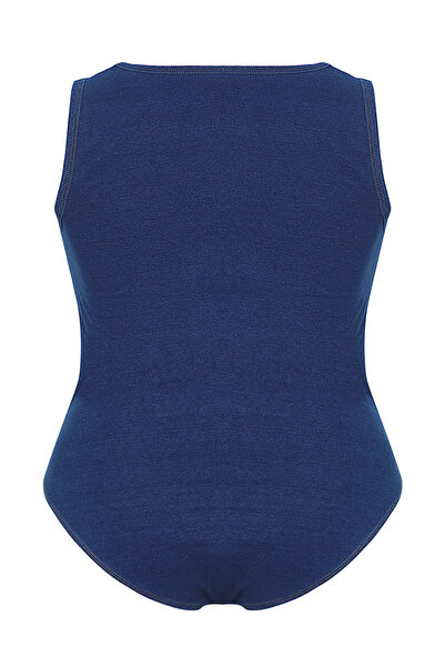 Trendyol Curve Σκούρο μπλε λουράκι πλεκτό κορμάκι μεγάλου μεγέθους TBBSS25CS00001