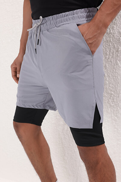 Trendyol Collection Graue Running Quick Dry Micropoly Training Fitness Outdoor Shorts mit Leggings TMNSS25SR00060