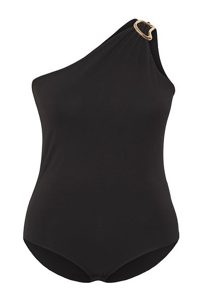 Trendyol Curve Schwarzer Accessoire-detaillierter gestrickter Body in Übergröße TBBSS25CS00004
