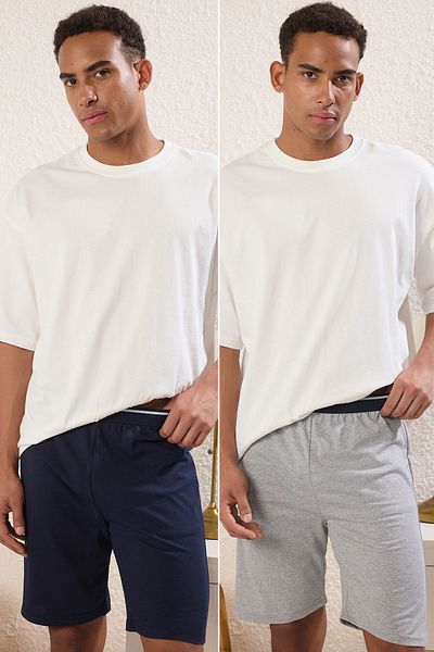 Trendyol Collection Navy-Gray Regular Fit 2-Piece Knitted Shorts Tmnss25Sr00045