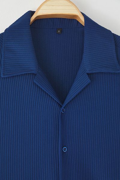 Edit by Trendyol Indigo Regular Fit Knitted Comfortable Textured Woven Shirt Tedss25Go00009