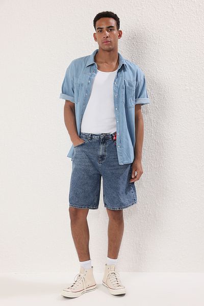 Trendyol Collection Modré Baggy Fit More Sustinable džínové šortky TMNSS25SR00054