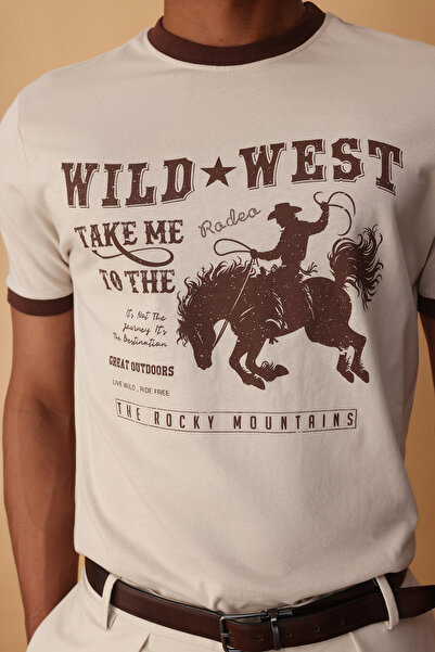 Trendyol Collection Πέτρινο μοντέρνο Herritage oversized / Φαρδιά κοπή 100% βαμβάκι με τύπωμα T-Shirt TMNSS25TS00126