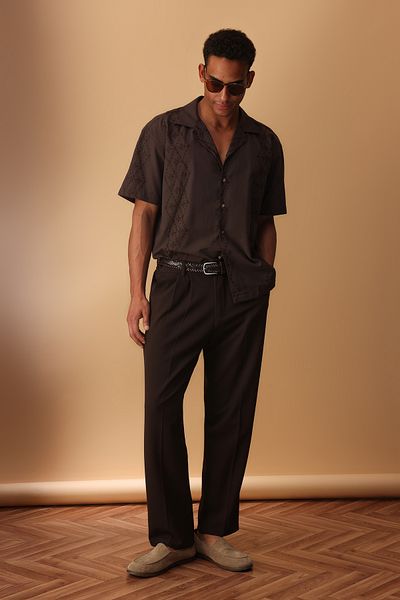 Trendyol Collection Коричневий оверсайз облягаючий вишитий літній вишиванка Brode Gomlek TMNSS25GO00049