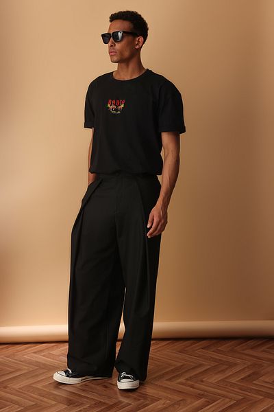 Trendyol Collection Μπλουζάκι Rodeo Printed Black Oversize - TMNSS25TS00135