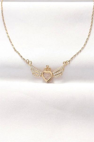 Clariss 316L الصلب الذهب اللون الزركون حجر القلب الجناح قلادة