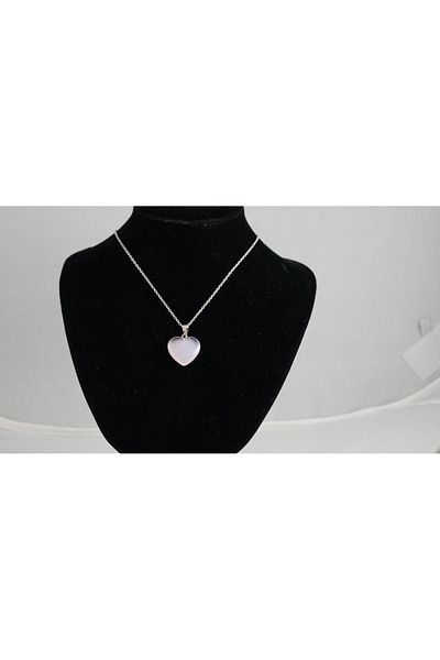 Efulim Hediyelik Heart Cut Pink Quartz Natural Stone Pendant-(Shipped Together with Box)