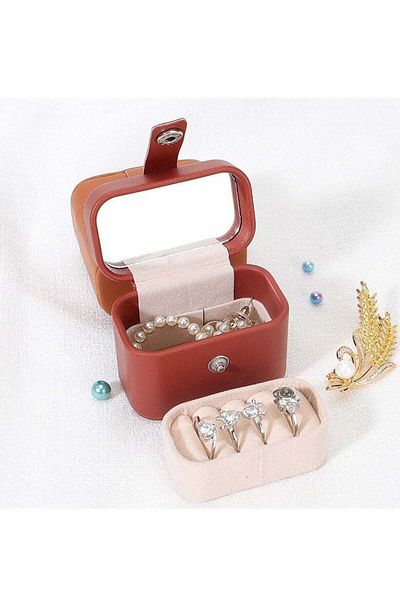 COOYA Portable multi-layer jewelry storage box,PU leather,removable and stackable compartments,brown