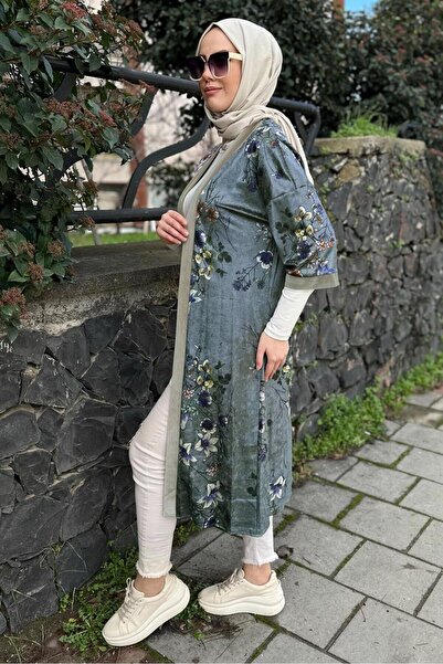 Alvina ÇİÇEK DESENLİ KADİFE KİMONO CEKET 4785