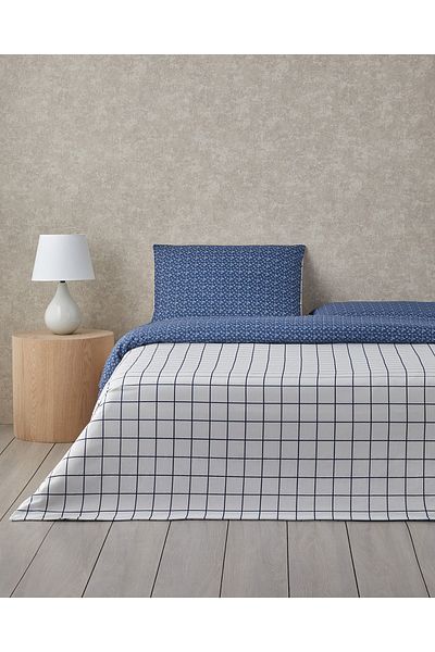 English Home Border Check Easy-Iron Double Duvet Cover Set 200X220 cm Blue
