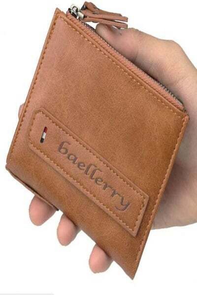 HALAMODO Double Zipper Leather Wallet Brown