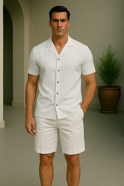 Yavili Special Design Linen Shorts Shirt Set