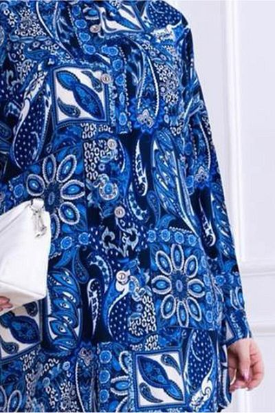 TRENDTESETTÜR Women's Navy Blue (Saks) Cotton Patterned Shirt t 4828
