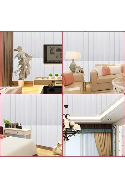 Flippy Σετ 10 Placi Tapet 3D, Flippy, 70 x 70 cm, Grosime 3 mm, din Rasina, Tip Placi de Lemn, 4,9 mp, Alb