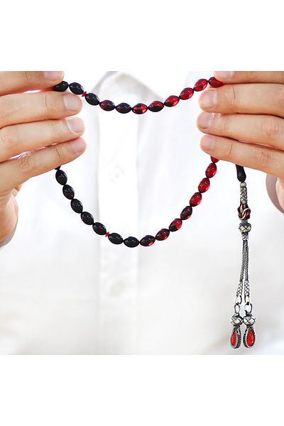 Tesbihane 1000 Sterling Kazaz Tasseled Barley Cut Filtered Red Fire Amber Prayer Beads101001471