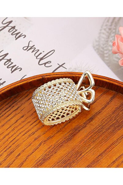 REBORN DESIGN مشبك مزلاج على شكل ذيل حصان من حجر الزركون باللون الذهبي