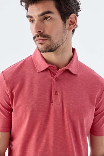 Jakamen Dusty Rose Button Detailed Slim Fit Polo Neck T-Shirt