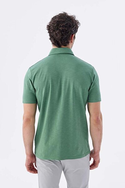 Jakamen Slim Fit Polo Neck T-Shirt with Green Button Detail