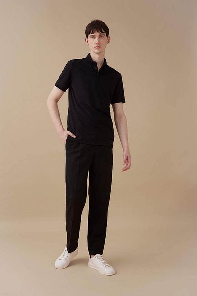 DeFacto Slim Fit Slim Fit κοντομάνικο μπλουζάκι με υφή Basic μαύρο μπλουζάκι πόλο T5259az25sm