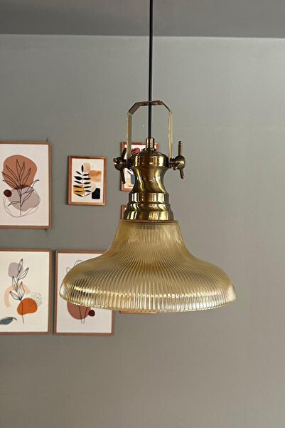 Bamyum Stark Cam Bal Rengi Tekli Avize Yeni Eskitme Başlık Retro Sarkıt Lamba Salon Aydınlatma