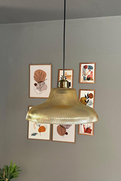 Bamyum Stark Cam Bal Rengi Tekli Avize Yarım Lale Başlık Retro Sarkıt Lamba Salon Aydınlatma