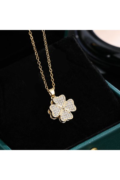 Satürn Silver Kuyumculuk Steel Clover Model Heart Rotating Necklace Flower Model Rotating Necklace Does Not Tarnish