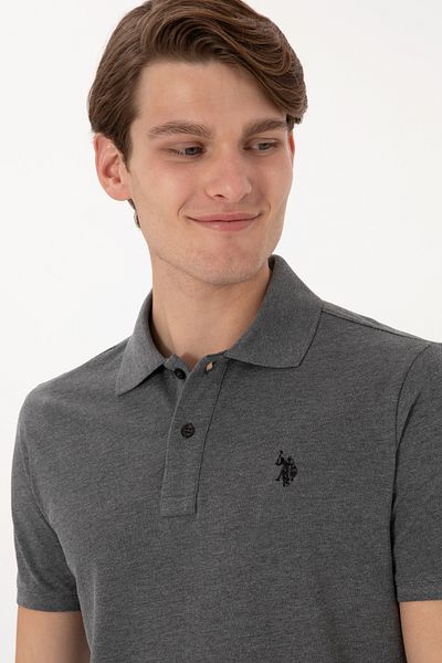 U.S. Polo Assn. Ανδρικό μπλουζάκι με λεπτή εφαρμογή πόλο ανθρακί μελανζέ βασικό