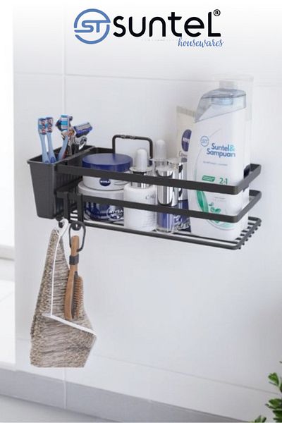 SUNTEL BANYO VE MUTFAK AKSESUARLARI Organizator de baie adeziv cu 2 ochi - Suport pentru sampon