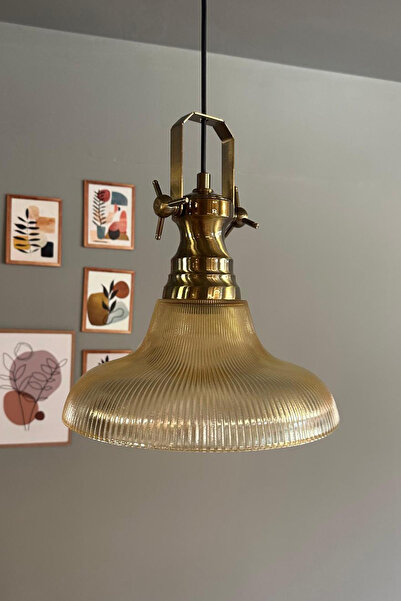 Bamyum Stark Cam Bal Rengi Tekli Avize Yeni Eskitme Başlık Retro Sarkıt Lamba Salon Aydınlatma