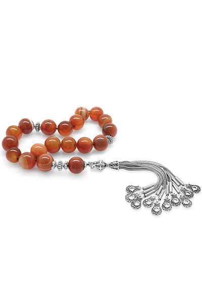 Tesbihane Globe Cut Non-Tarnish Metal Tasseled Agate Efe Rosary -101001815