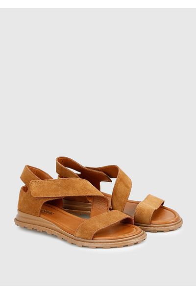 Provoq Tan Leather Women's Flat Sandals - Comfortable and Stylish