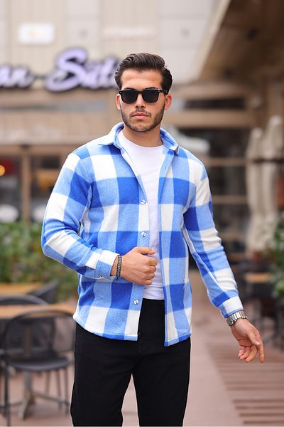 comstar Ανδρικό χειμερινό Basic Fleece Oversize Μπλε πουκάμισο ξυλοκόπο