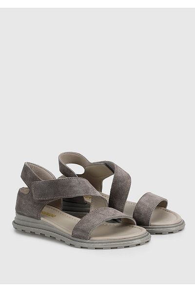 Provoq Gray Leather Women's Sandals - Flat Design