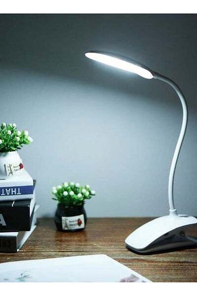 HALAMODO Dimmable Clip-On Rechargeable LED Desk Lamp White