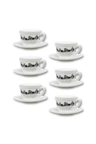 Melrich 6-Piece Opal ware Coffee Tea Cup and Saucer Set Service 6 x Coffee Cups with 6 x Saucers