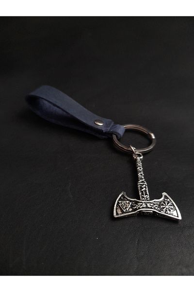 BSN Store Leather Keychain Viking Thor Real Leather Keychain with Axe Figure