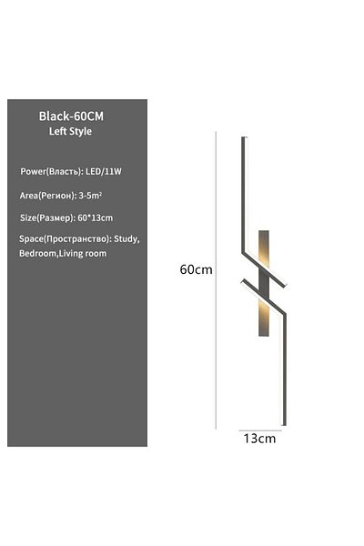 FRPY Warm White (2700-3500K) Black 60cm Left Modern Creative Strip Led Wall Light Minimalist Bedroom Beds