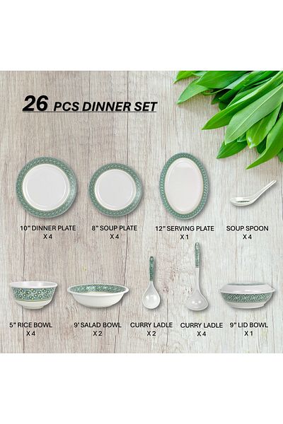 Melrich 26 Pcs Melamine Dinner Set Dishwasher and Freezer safe Durable and Strong