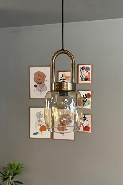 Bamyum Pearl Cam Bal Rengi Tekli Avize Eskitme Kilit Kafa Başlık Retro Sarkıt Lamba Salon Aydınlatma