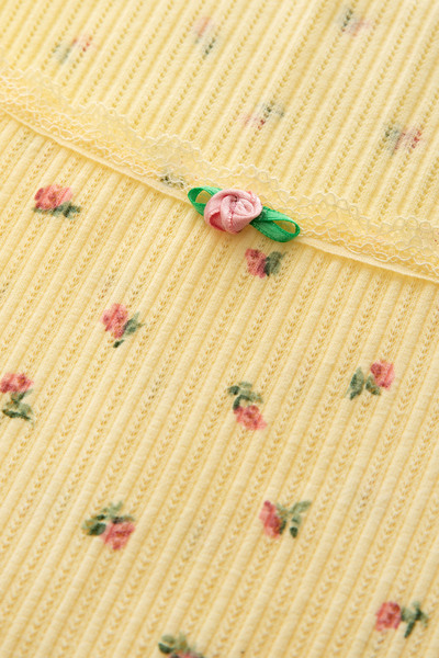 koza iç giyim Kadın Kare Dantel Yaka Baby Overloklu Fiyonk Detaylı Pijama Takımı