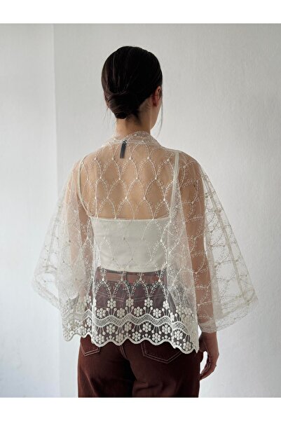 Retrobird Білий тюль міні кімоно - DESIGN MINI KIMONO Üステ KiTAP İÇiNSi İZ LemAnlar