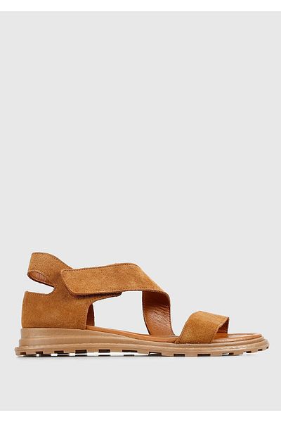 Provoq Tan Leather Women's Flat Sandals - Comfortable and Stylish