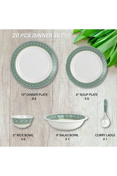 Melrich 20 Pcs Melamine Dinner Set Dishwasher and Freezer safe Durable and Strong