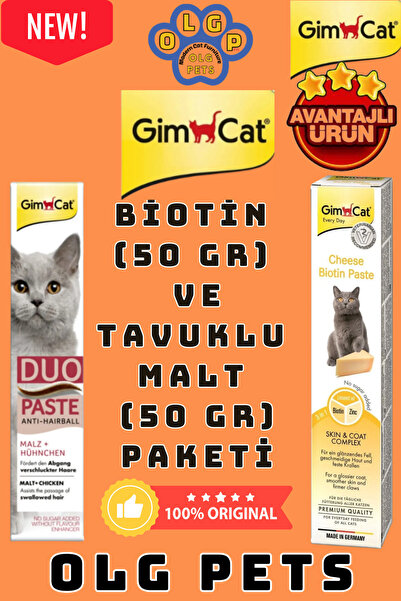 Gimcat Biyotin (Biotin, Kedi Tüy Dökümü Önleme ) + Gimcat Tavuklu Malt ( Mide...