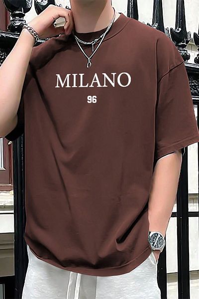 uyguntarz Мъжка кафява тениска с надпис 96 Milano