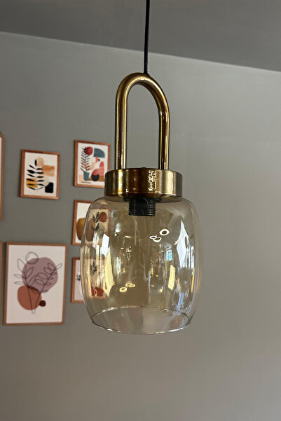 Bamyum Pearl Cam Bal Rengi Tekli Avize Eskitme Kilit Kafa Başlık Retro Sarkıt Lamba Salon Aydınlatma