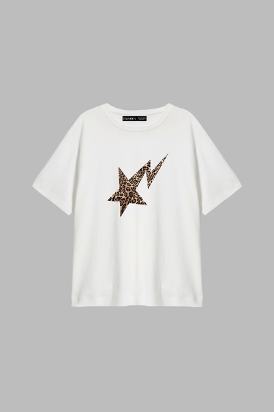 CİNEMA MODA Tricou alb pentru femei Starz cu imprimeu leopard