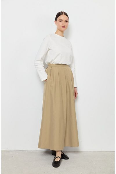 Fatma Atasoy Πλισέ Milk Brown Trench φούστα
